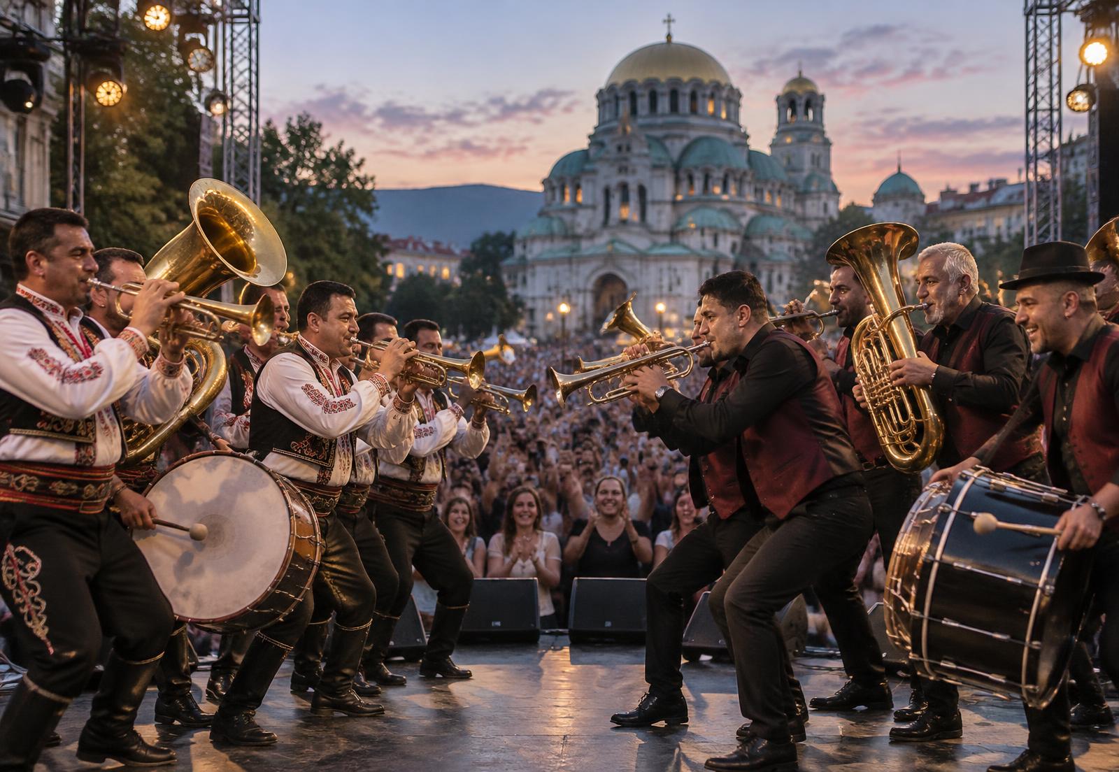 Bulgarian and Serbian brass musicians in musical dialogue